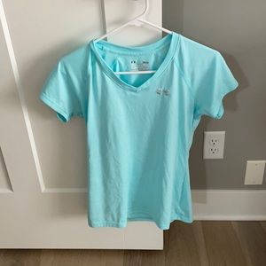 Short sleeve aqua ocean blue v neck